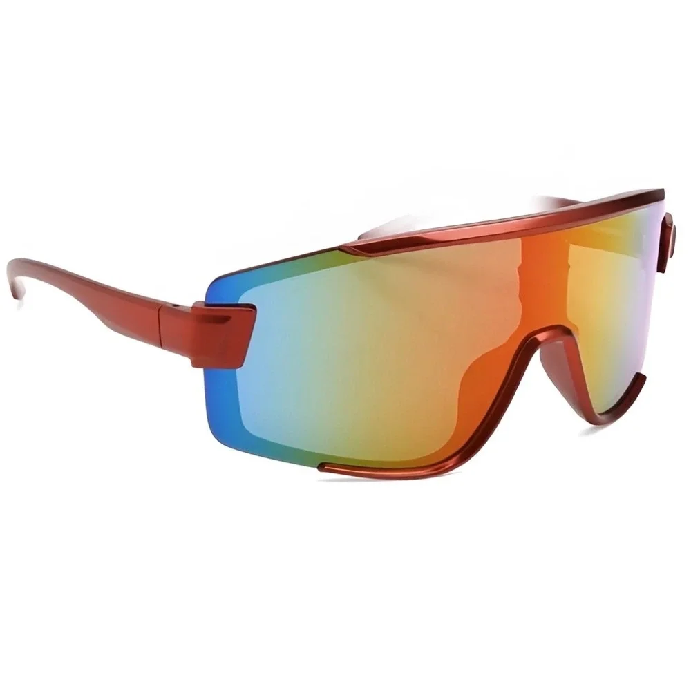 Red Oversized Shield Sunglasses‎ Futuristic Mirrored Lens Sporty Visor Eyewear